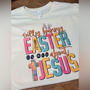 Silly Bunny Easter Is All About Jesus Graphic Tee XL Christian Easter Shirt